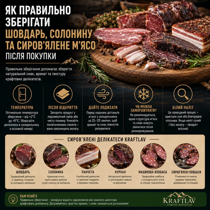 Як правильно зберігати шовдарь, солонину та сиров'ялене м'ясо після покупки